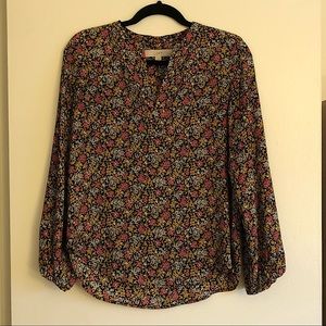 Loft Long Sleeve Floral Split Neck Blouse